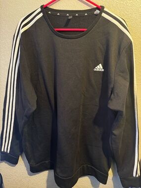 adidas Black Crewneck Sweatshirt with White Shoulder Stripes